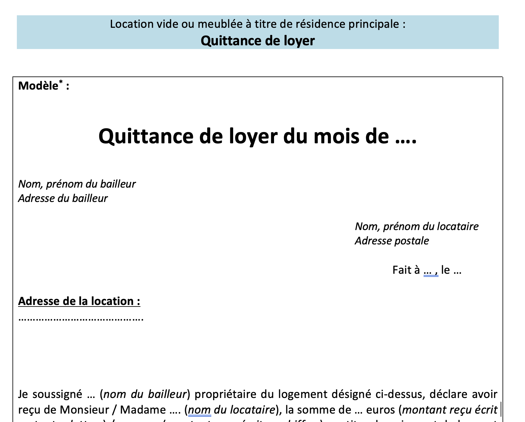 La quittance de loyer